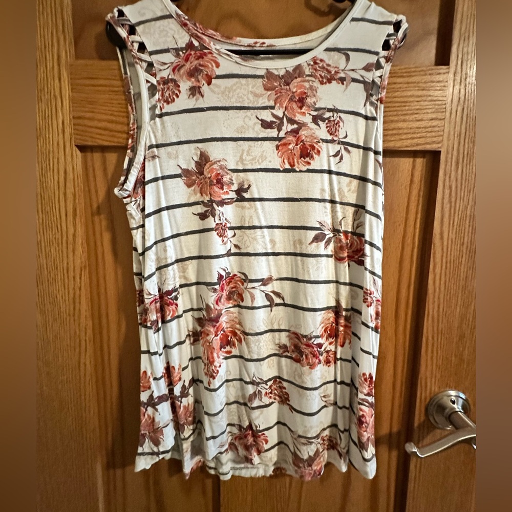 Maurices Floral Striped Sleeveless Top
